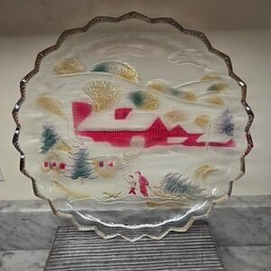 Crystal Clear Studios Christmas 1992 WINTER ESTATES 14" Round Platter, BEAUTIFUL